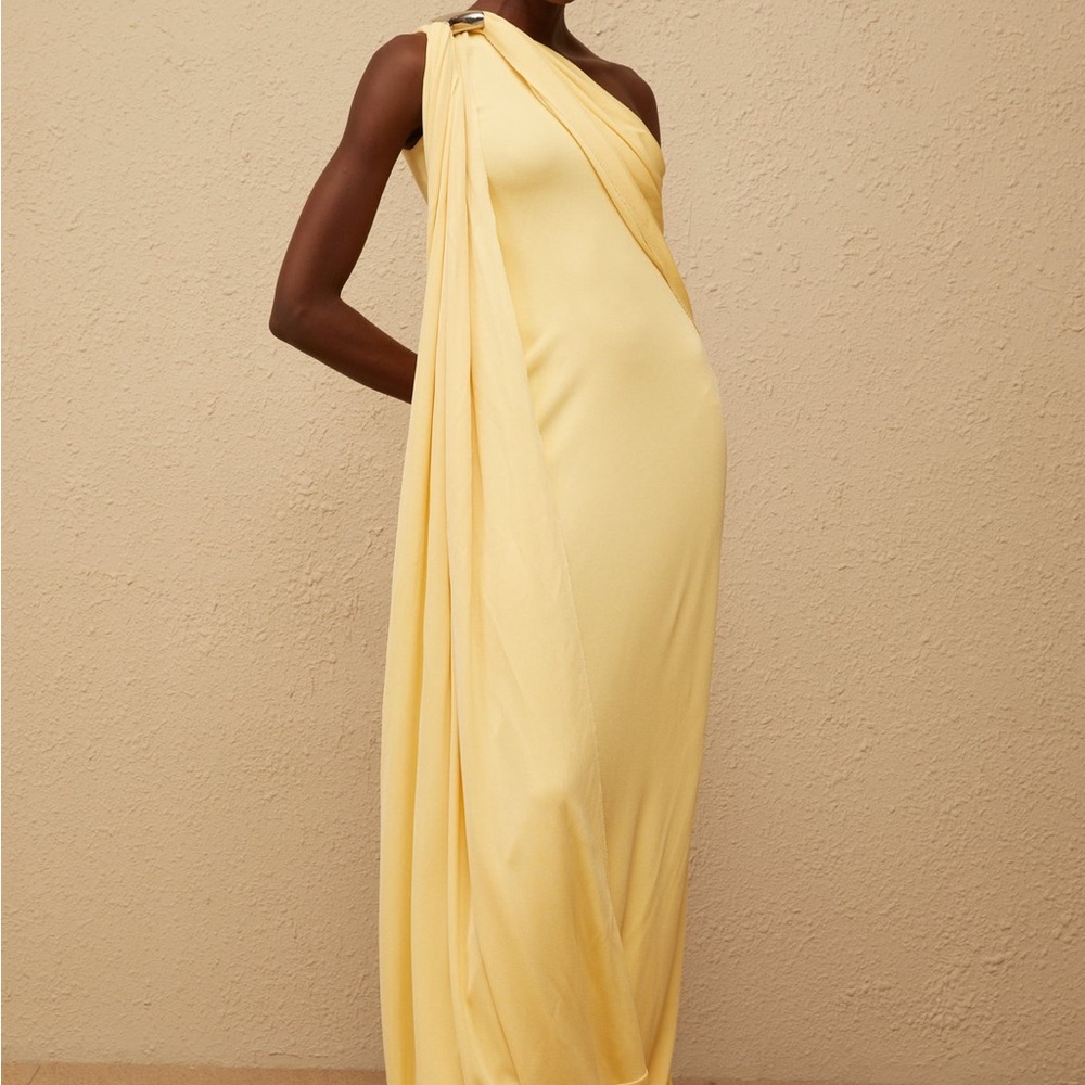 Garance Yellow Draped Asymmetrical Maxi Dress - Picture 8 of 8